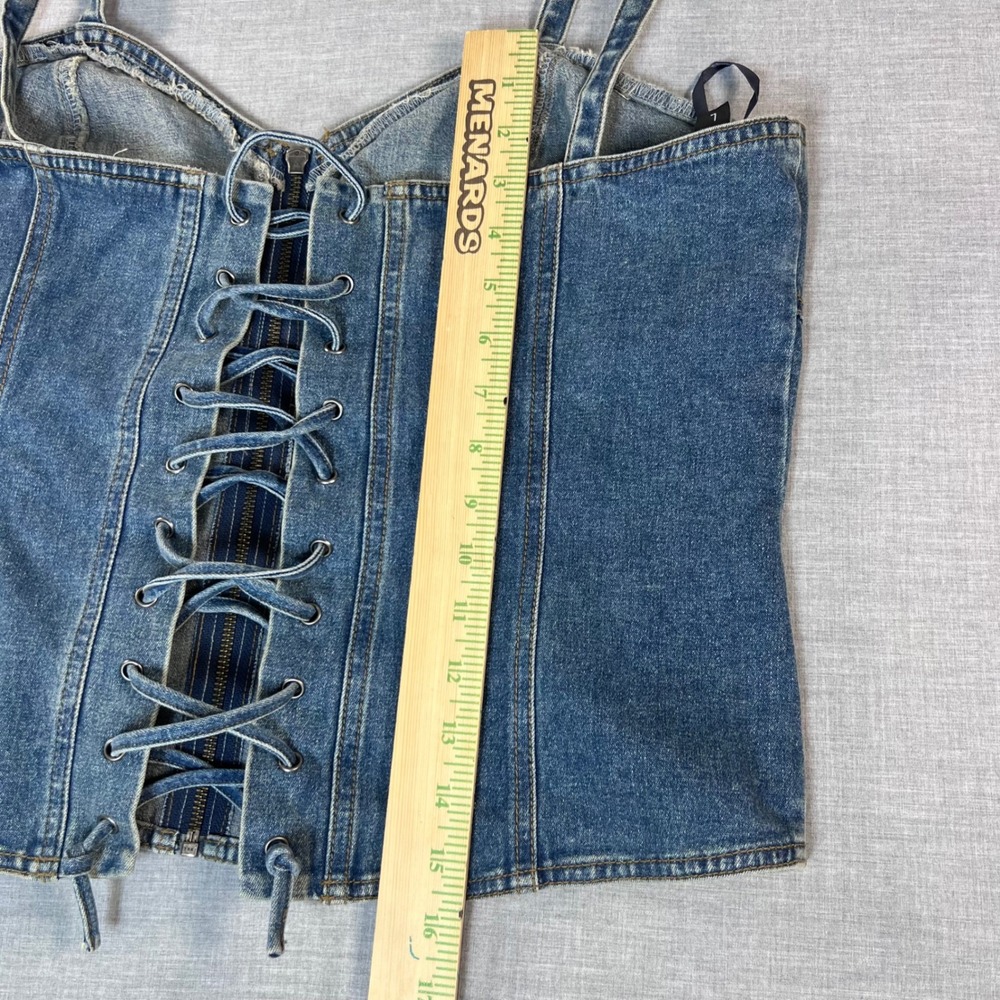 Vintage Y2K Harley Davidson Womens Denim Corset Top Zip Front Lace Up Back Large - Picture 5 of 10